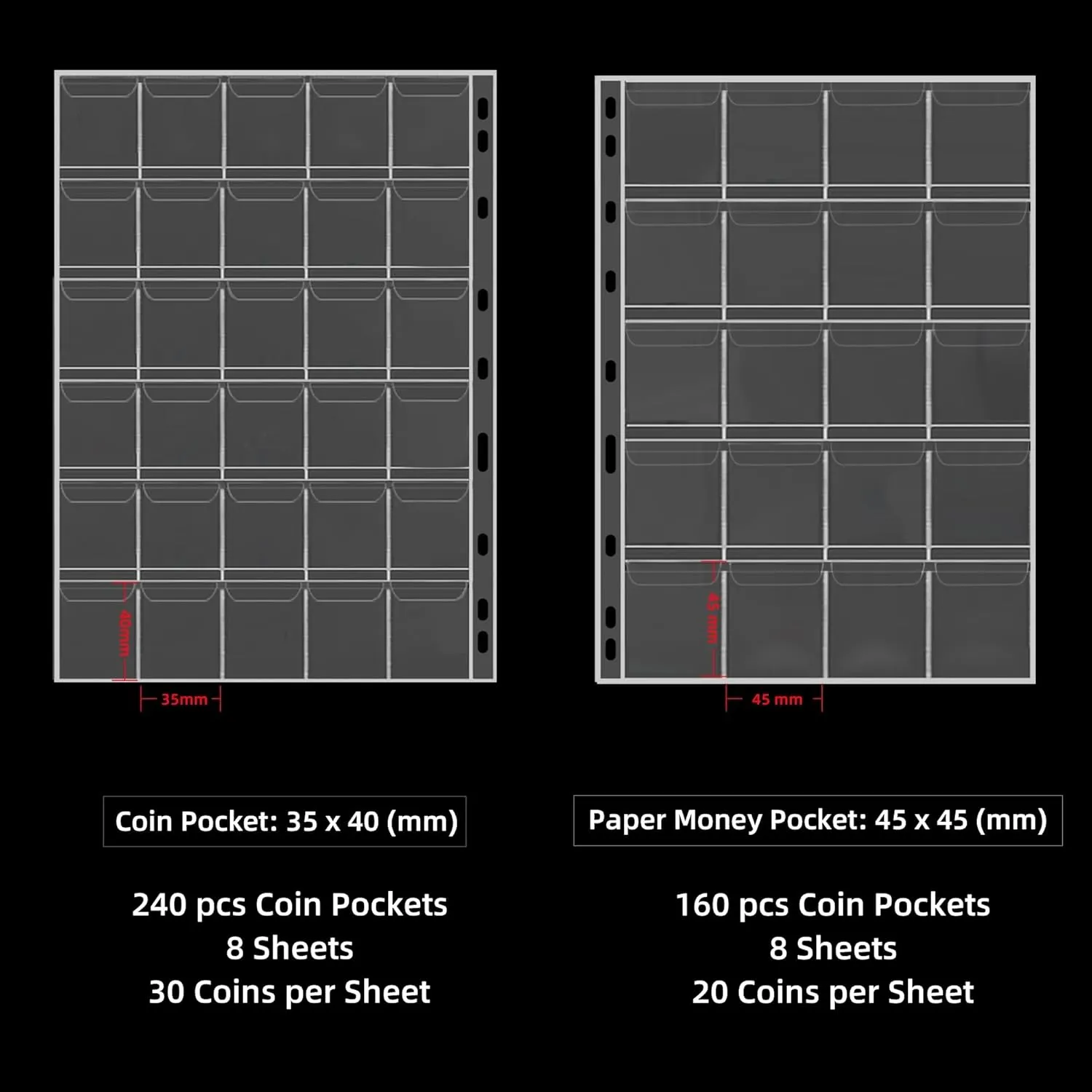 Coin Collection Album Holder for Collectors, 400 Pockets Fireproof Coin Collection Book & 36 Paper Money Organizer Binder for Coin Currency Collection Supplies,Pennies,Bill,Tokens,Badges