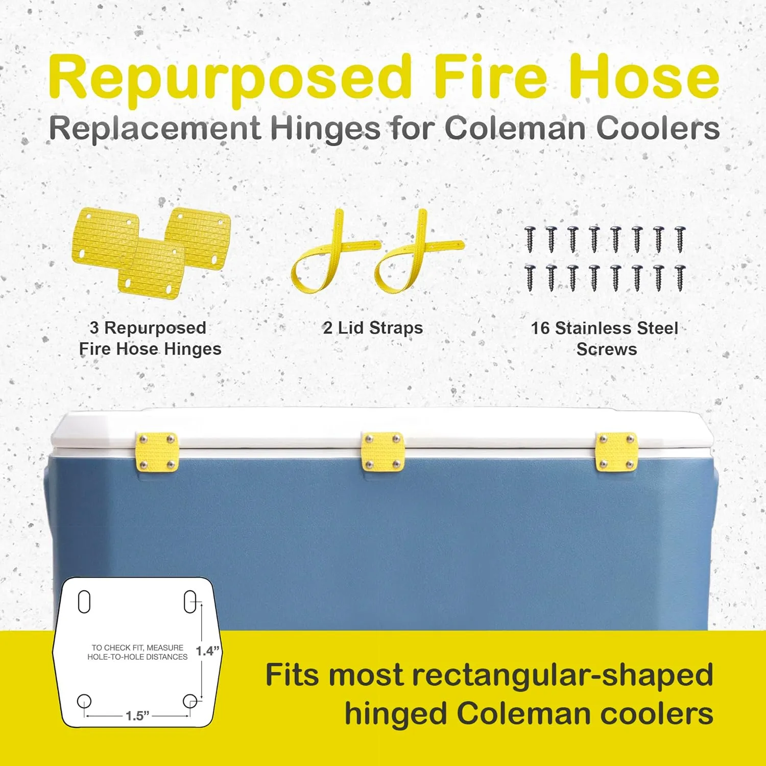 Coleman Cooler Hinge Replacement Kit - Unbreakable, Made in USA, Repurposed Fire Hose