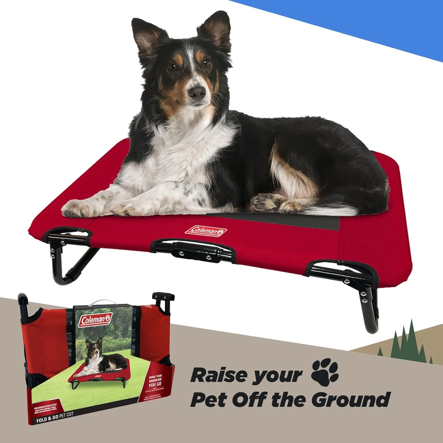 Coleman Elevated Folding Dog Cot, Medium, 20" x 30", Red