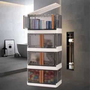 Collapsible Clothes Storage with Wheels can be Freely Stacked, Stackable Bins with Lid and Door for Toy, Seasonal Clothes, Keepsakes, Decorations, Shoes，Food Items.(8.5 Gal 4Pack)