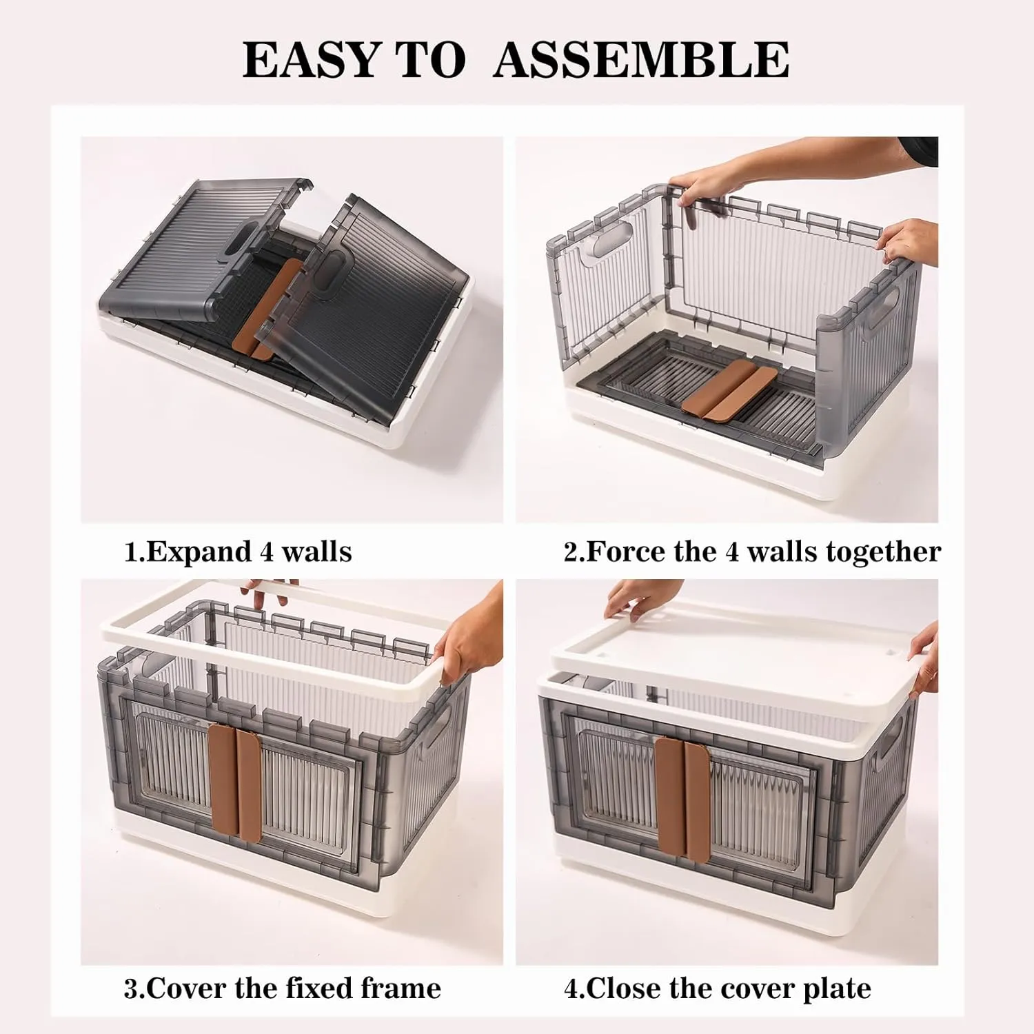 Collapsible Clothes Storage with Wheels can be Freely Stacked, Stackable Bins with Lid and Door for Toy, Seasonal Clothes, Keepsakes, Decorations, Shoes，Food Items.(8.5 Gal 4Pack)