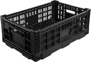 Collapsible Storage Bin Containe，52 Liter Transferheavy duty Black plastic storage box,milk crates heavy duty Transit storage (1)