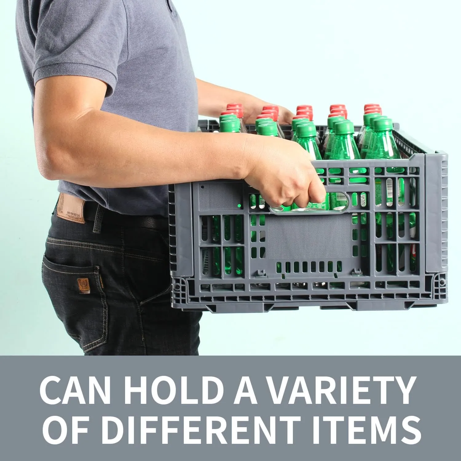 Collapsible Storage Bin/Containe， Transfer box,crate Transit storage of various items (Gray 23.6" L x 15.7" W x 8.6" H)