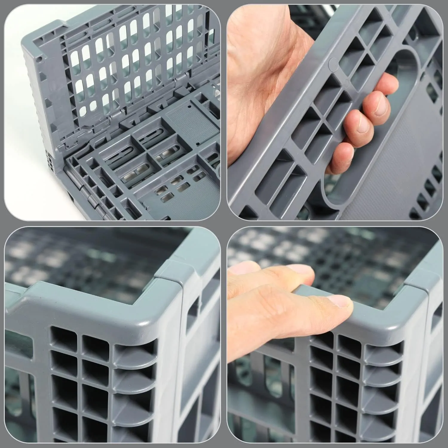 Collapsible Storage Bin/Containe， Transfer box,crate Transit storage of various items (Gray 23.6" L x 15.7" W x 8.6" H)