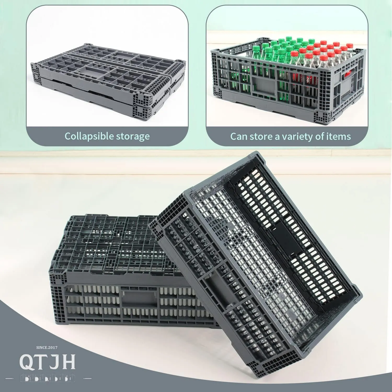 Collapsible Storage Bin/Containe， Transfer box,crate Transit storage of various items (Gray 23.6" L x 15.7" W x 8.6" H)