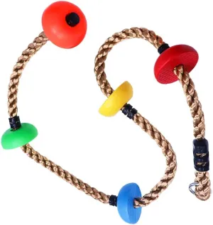 Colorful Tree Climbing Rope with Platforms - Playground Outdoor Kids Ninja Swing Rope for Slackline, Swing Set, Obstacle Course