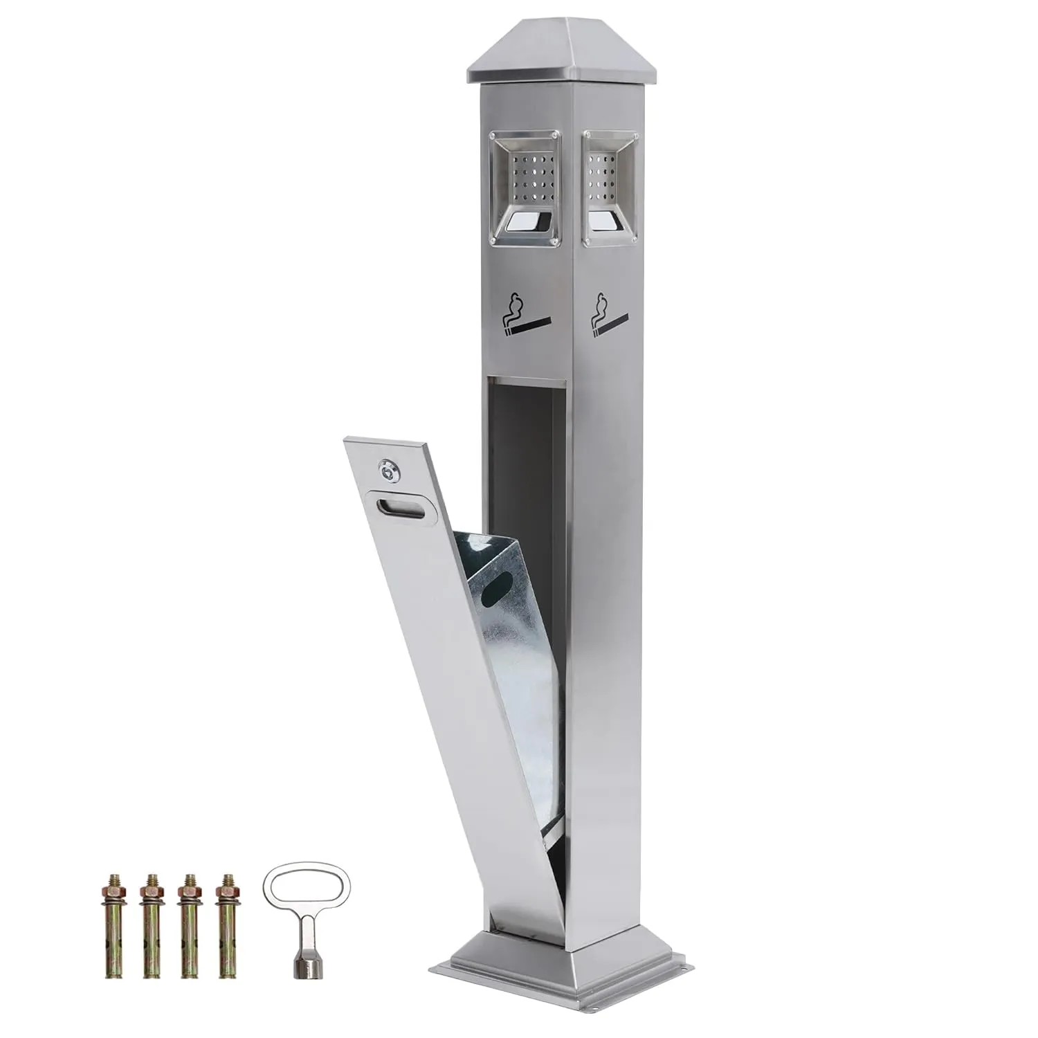 Commercial Stainless Steel Trash Can Outdoor Garbage Can with Removable Inner Bucket, All-Metal Construction, Trash Bin Suit for Patio Hotel Street Office Porch
