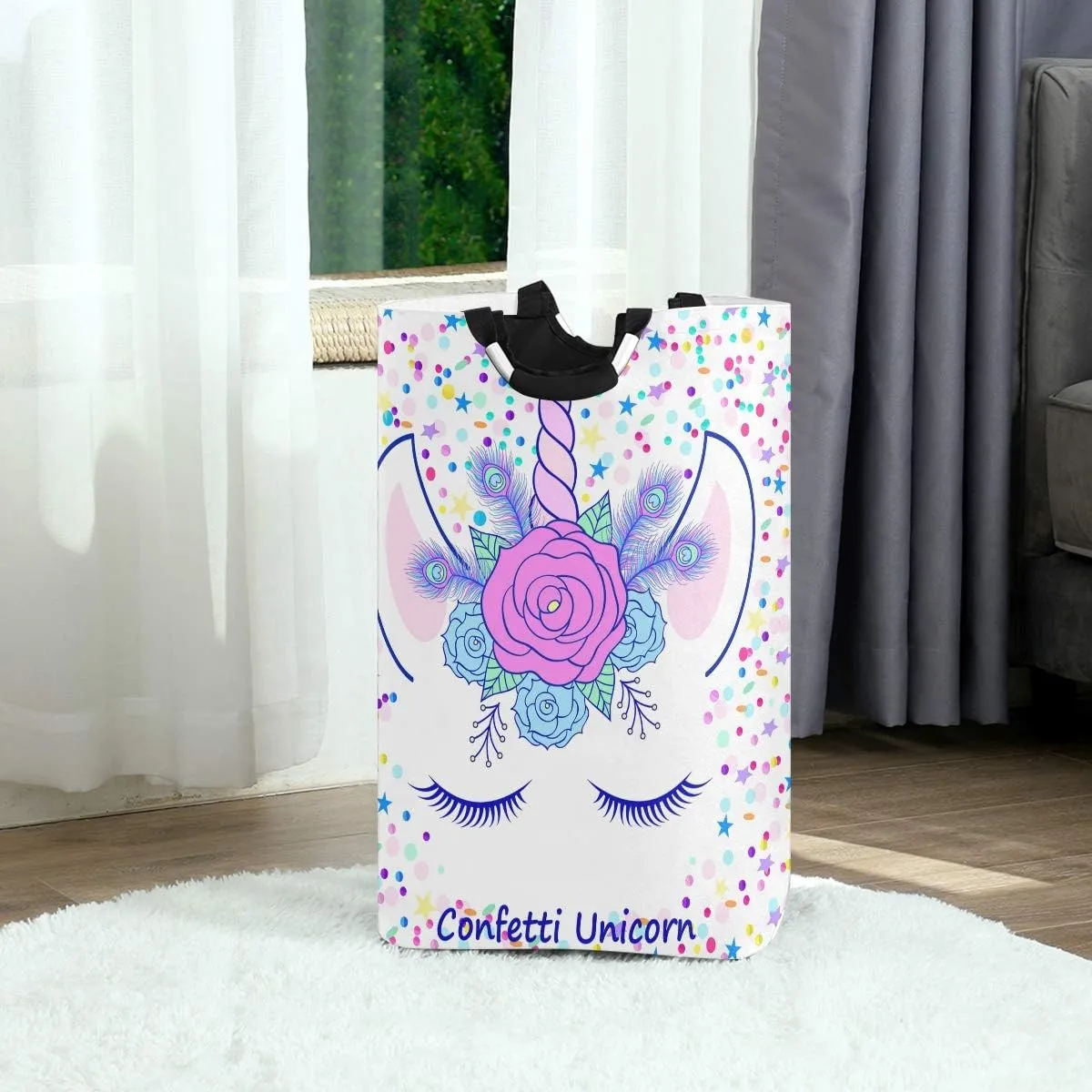 Confetti Unicorn Laundry Basket Clothes Hamper Collapsible Durable Dirty Clothes Large Storage Laundry Organizer