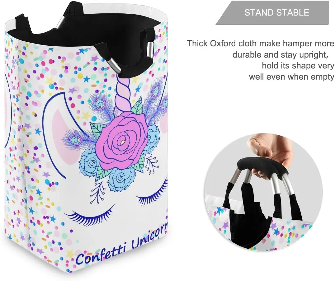 Confetti Unicorn Laundry Basket Clothes Hamper Collapsible Durable Dirty Clothes Large Storage Laundry Organizer