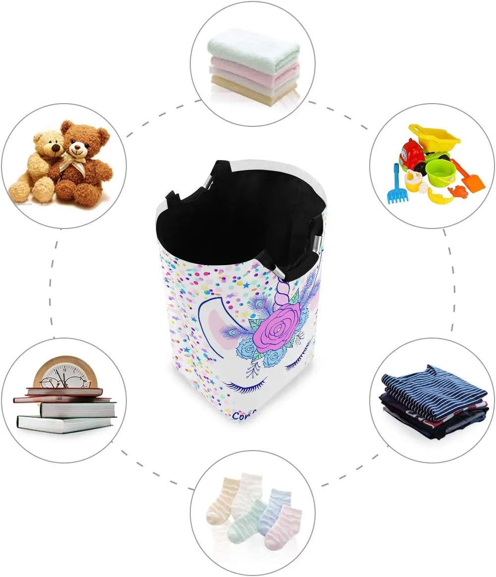 Confetti Unicorn Laundry Basket Clothes Hamper Collapsible Durable Dirty Clothes Large Storage Laundry Organizer