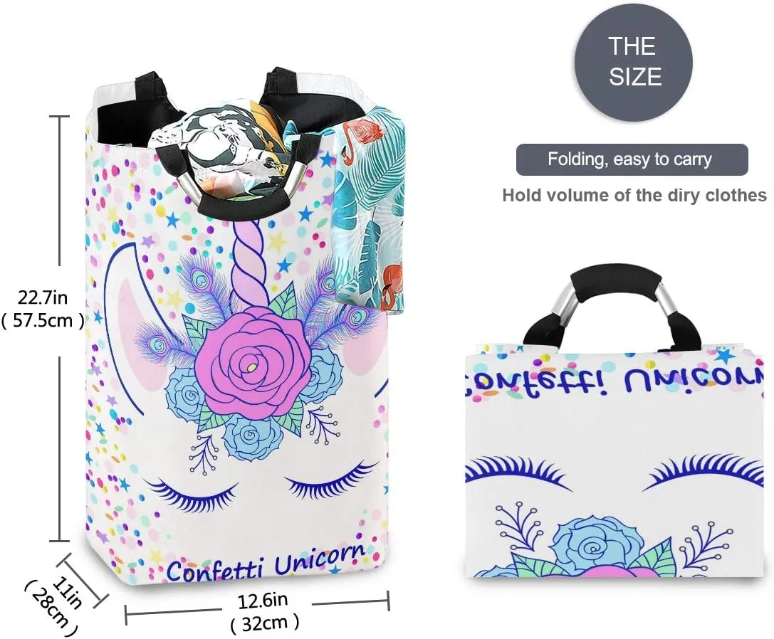 Confetti Unicorn Laundry Basket Clothes Hamper Collapsible Durable Dirty Clothes Large Storage Laundry Organizer