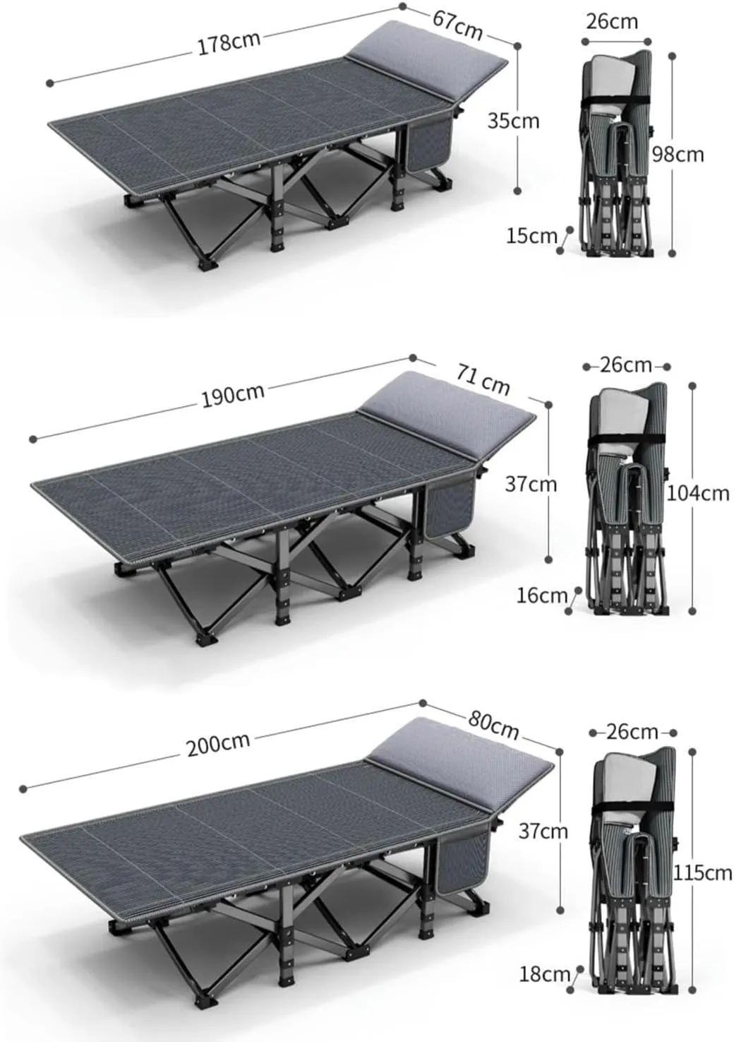Convenient Folding Camping Cot, Heavy Duty Sleeping Bed with Side Pockets, Portable Guest Bed for Camping, Pool, Beach, Patio, Easy Setup(178x67CM)