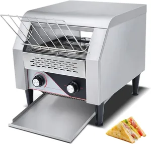 Conveyor Toaster, Commercial Stainless Steel Toaster 300 slices per hour Cafe Hotel Restaurant Rotary Toasting Machine, 2200W Stainless Steel Heavy Duty Industrial Toasters, with Double Heating Tubes