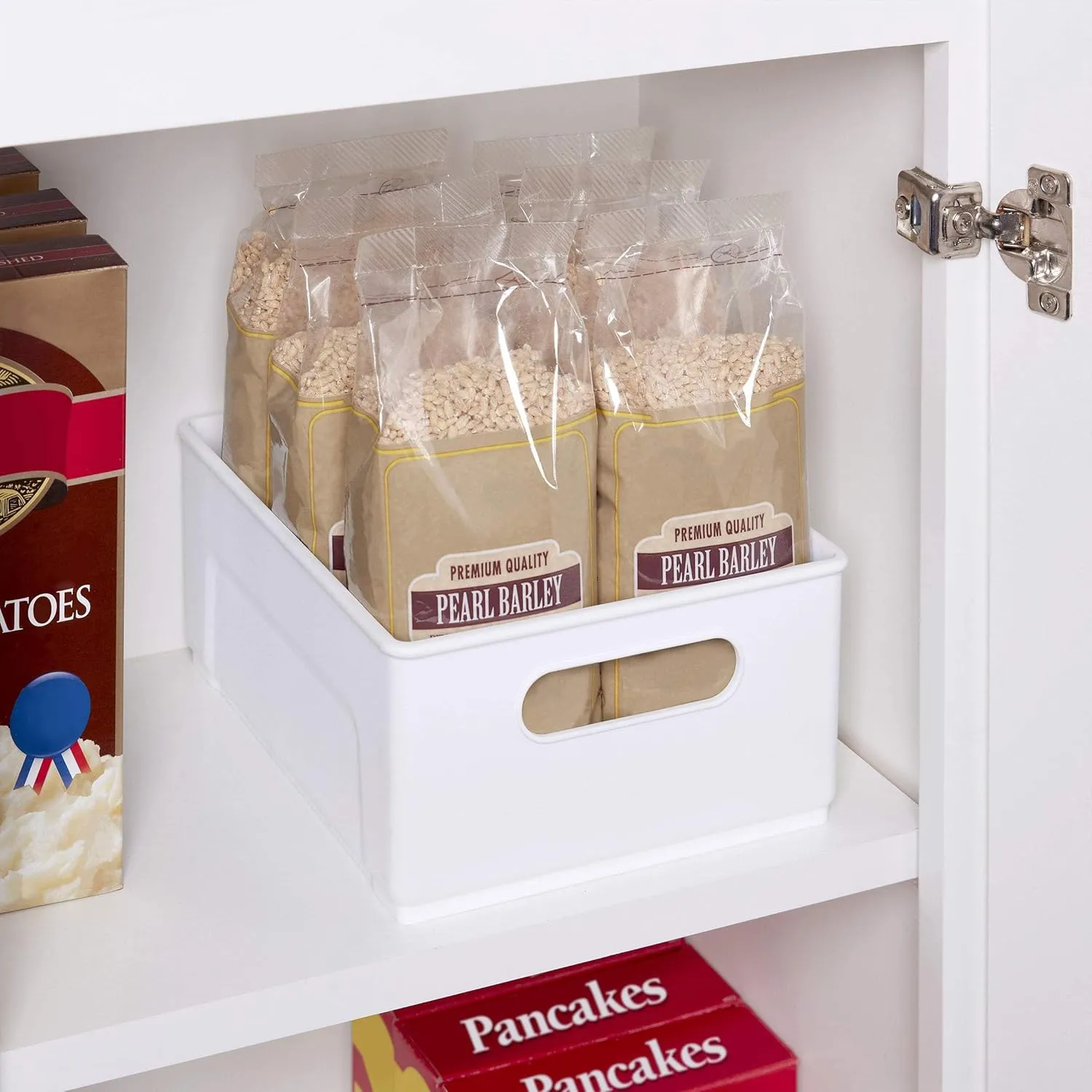 Copco 10-Inch White Cabinet Storage Bin with Built-In Handles and Nonskid Liner - Ideal for Organizing Kitchen, Pantry, Closet Items - High Walls for Larger and Taller Items