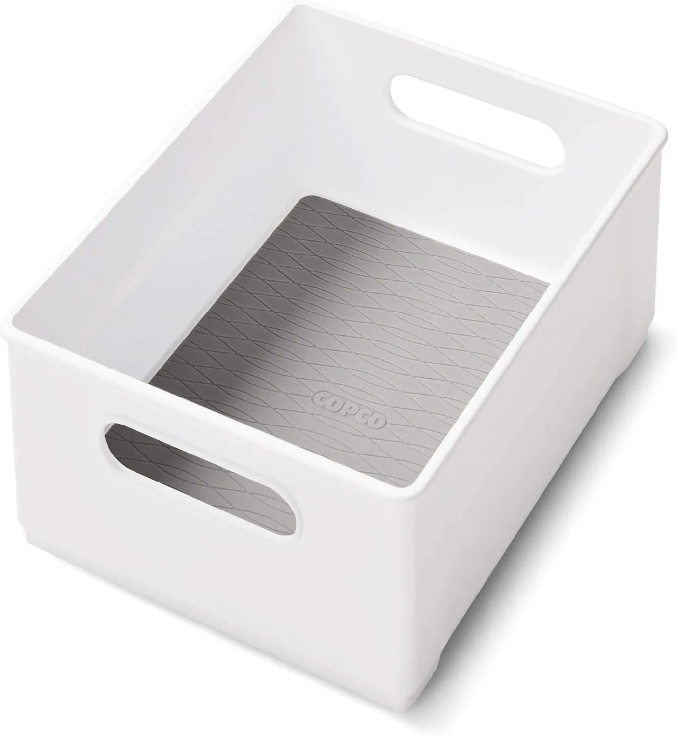 Copco 10-Inch White Cabinet Storage Bin with Built-In Handles and Nonskid Liner - Ideal for Organizing Kitchen, Pantry, Closet Items - High Walls for Larger and Taller Items