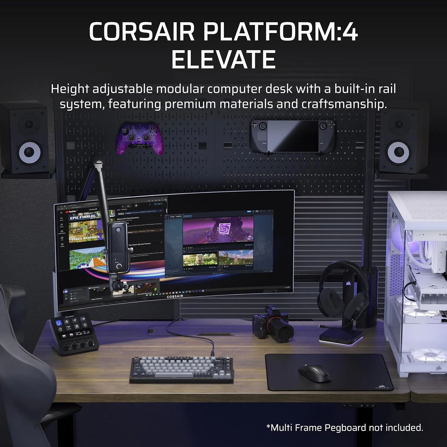 Corsair Platform:4 Elevate – 47 x 30 Inches, Adjustable Height, Electric Standing Computer Home Office Gaming Desk, Memory Presets, Cable Management, USB Ports, Monitor Arm Included –Dark Walnut Stain