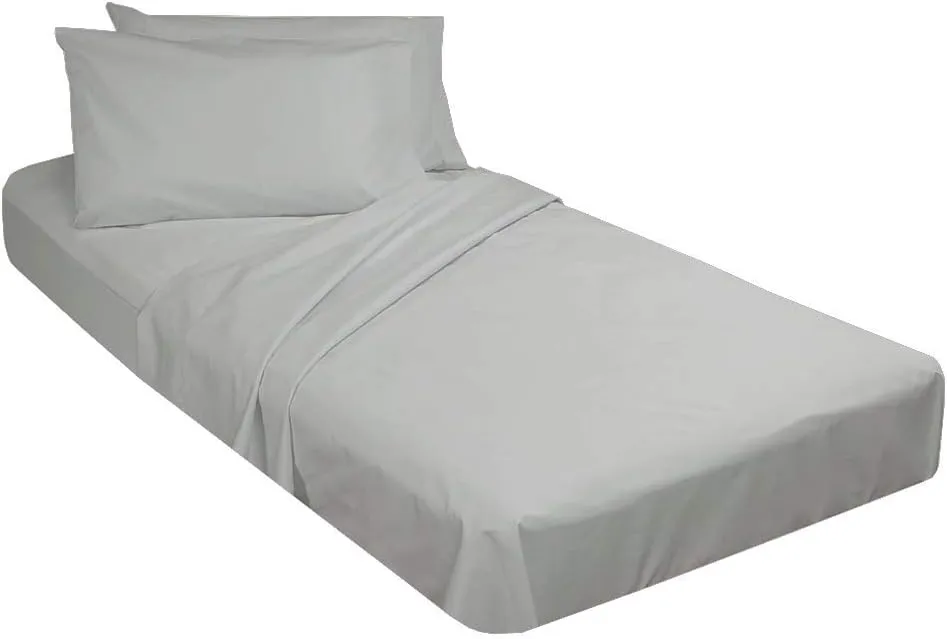Cot Sheet and Pillow Case 4 Piece Set - 1 cot Fitted Sheet 33" x 75", 1 cot Flat Sheet 64"x 94", 2 Pillow Cases 20"x 30" Perfect for Folding Guest Bed Frame,Rollaway Beds (Light Grey Solid)