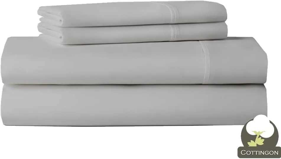 Cot Sheet and Pillow Case 4 Piece Set - 1 cot Fitted Sheet 33" x 75", 1 cot Flat Sheet 64"x 94", 2 Pillow Cases 20"x 30" Perfect for Folding Guest Bed Frame,Rollaway Beds (Light Grey Solid)