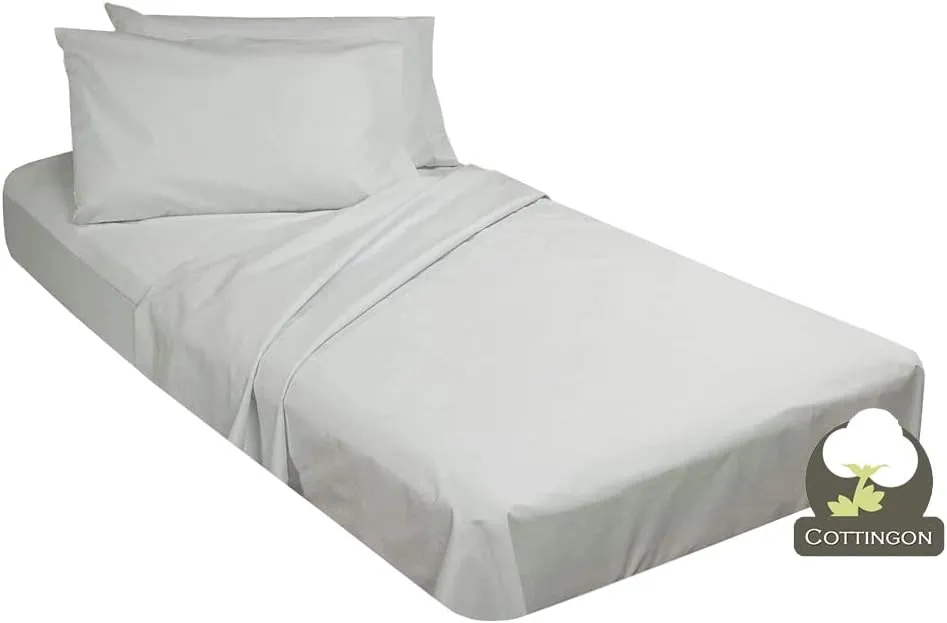 Cot Sheet and Pillow Case 4 Piece Set - 1 cot Fitted Sheet 33" x 75", 1 cot Flat Sheet 64"x 94", 2 Pillow Cases 20"x 30" Perfect for Folding Guest Bed Frame,Rollaway Beds (Light Grey Solid)
