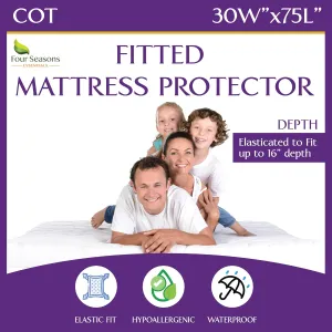 Cot Size Waterproof Mattress Protector (30" Wx75 L) - Fitted Sheet Style - Hypoallergenic Premium Quality Cover Protects Against Dust, Allergies