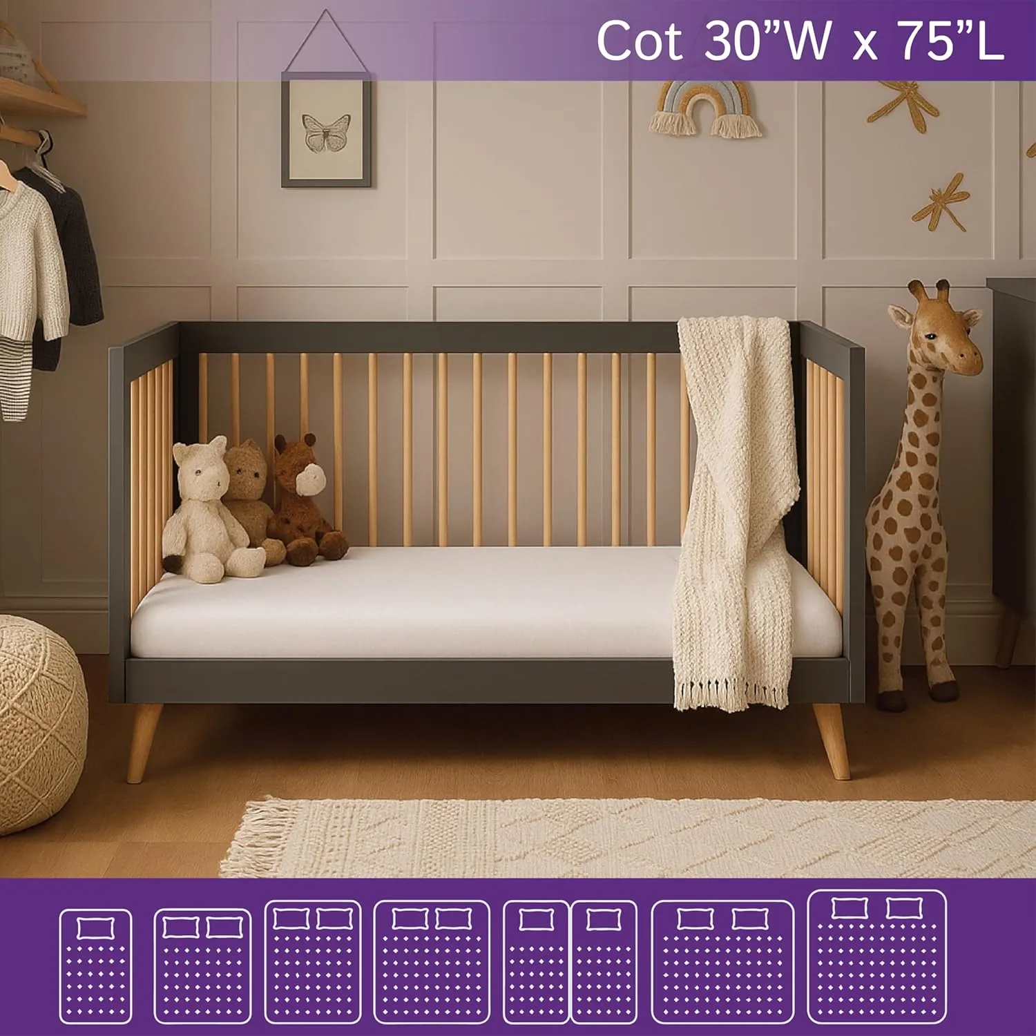 Cot Size Waterproof Mattress Protector (30" Wx75 L) - Fitted Sheet Style - Hypoallergenic Premium Quality Cover Protects Against Dust, Allergies