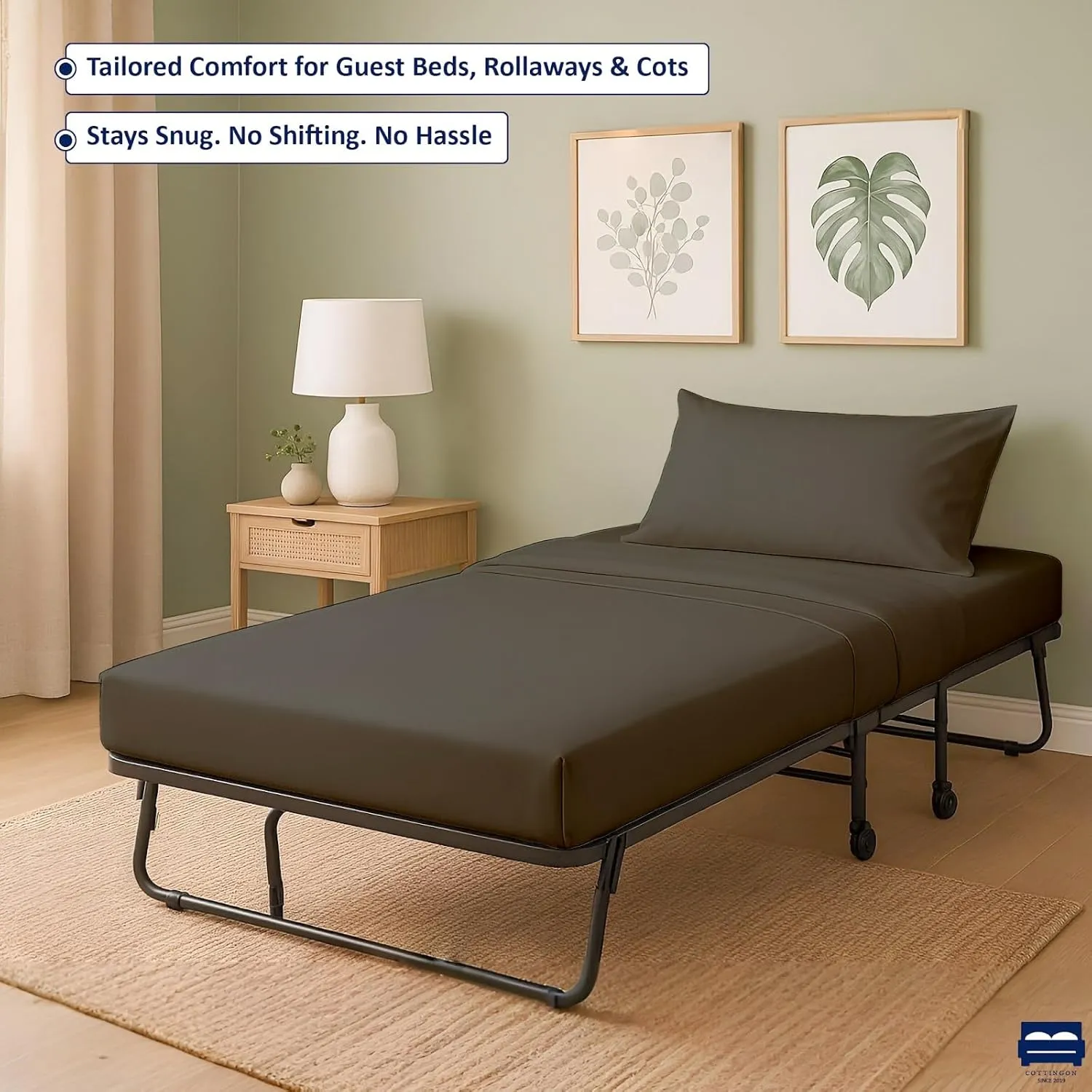Cottingon 4 Pc Cot Sheets 28"x75" Set, 100% Egyptian Cotton, Perfect for Rollaway Beds, Narrow Twin, Camping, Cot Size, Rv Bunk, Guest Bed Replacement 7" Deep Mattress, Dark Grey Solid