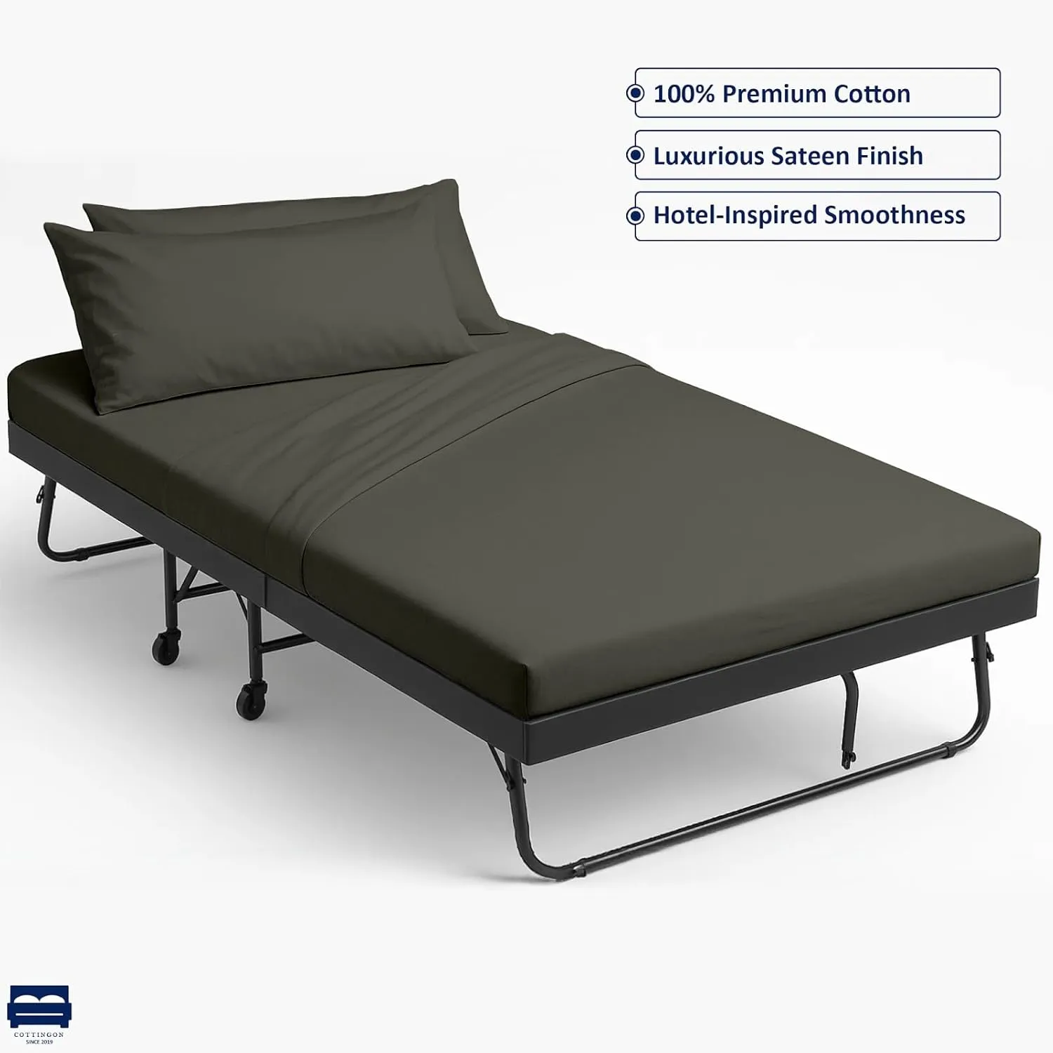 Cottingon 4 Pc Cot Sheets 28"x75" Set, 100% Egyptian Cotton, Perfect for Rollaway Beds, Narrow Twin, Camping, Cot Size, Rv Bunk, Guest Bed Replacement 7" Deep Mattress, Dark Grey Solid