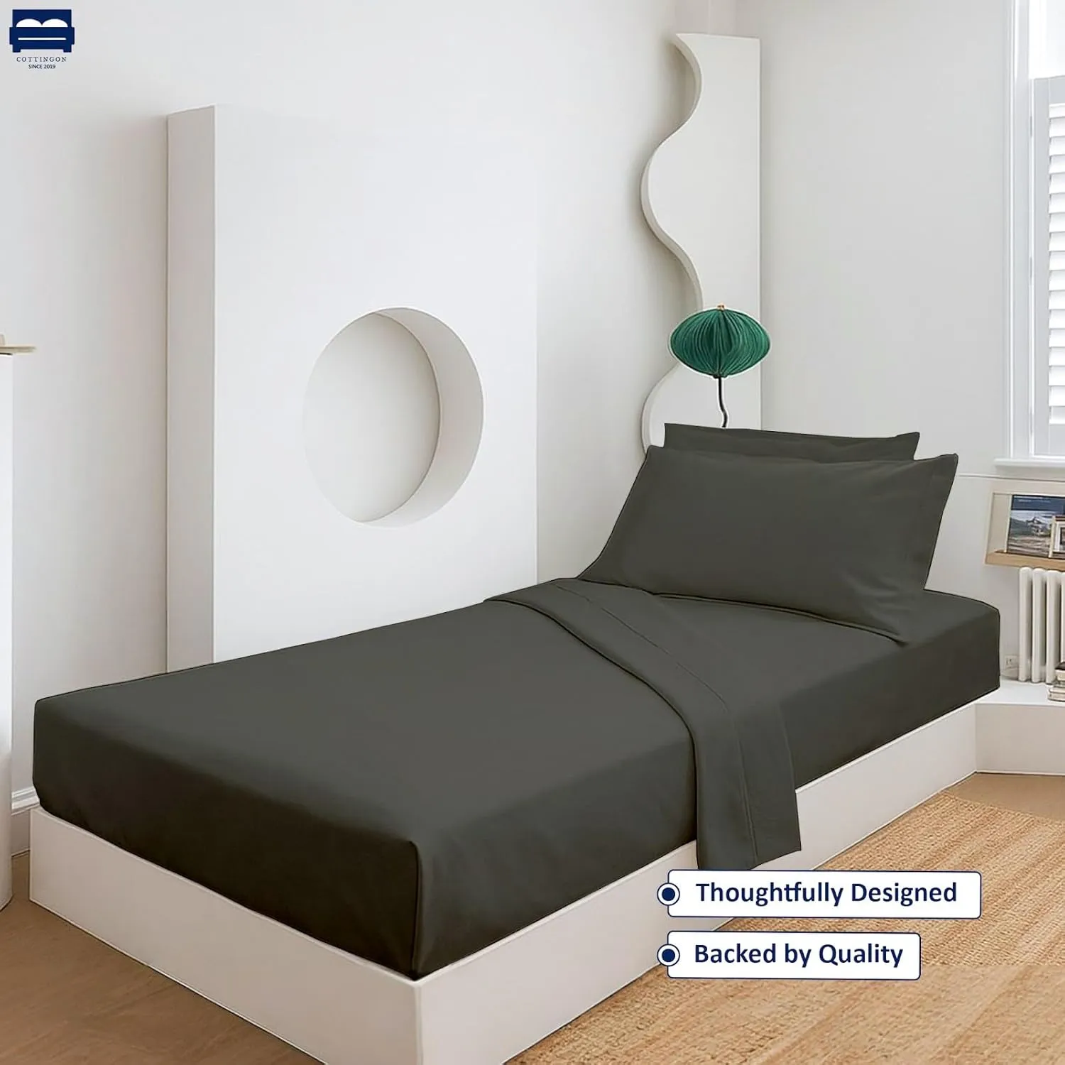 Cottingon 4 Pc Cot Sheets 28"x75" Set, 100% Egyptian Cotton, Perfect for Rollaway Beds, Narrow Twin, Camping, Cot Size, Rv Bunk, Guest Bed Replacement 7" Deep Mattress, Dark Grey Solid