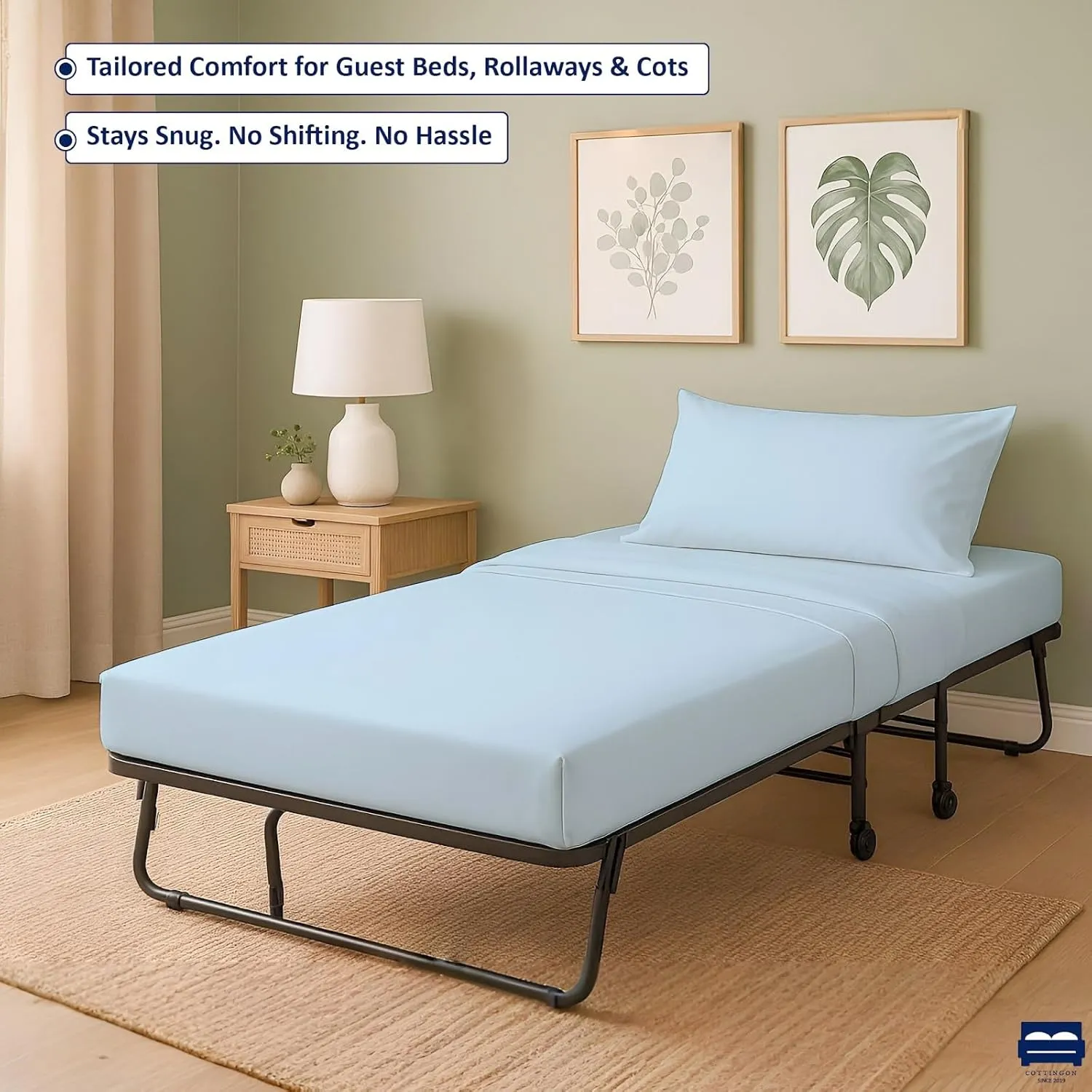 Cottingon 4 Pc Cot Sheets 28"x75" Set, 100% Egyptian Cotton, Perfect for Rollaway Beds, Narrow Twin, Camping, Cot Size, Rv Bunk, Guest Bed Replacement 7" Deep Mattress, Light Blue Solid