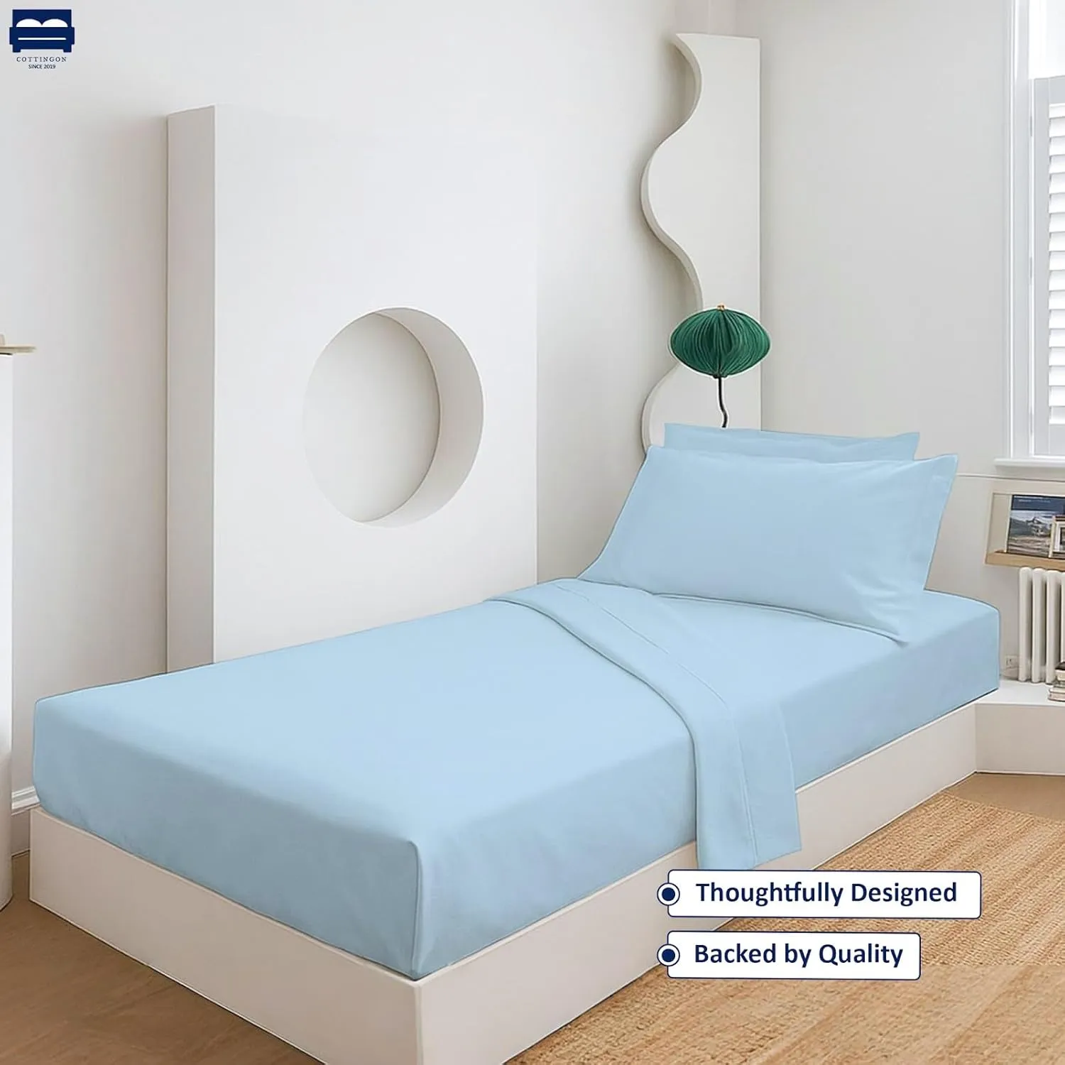 Cottingon 4 Pc Cot Sheets 28"x75" Set, 100% Egyptian Cotton, Perfect for Rollaway Beds, Narrow Twin, Camping, Cot Size, Rv Bunk, Guest Bed Replacement 7" Deep Mattress, Light Blue Solid