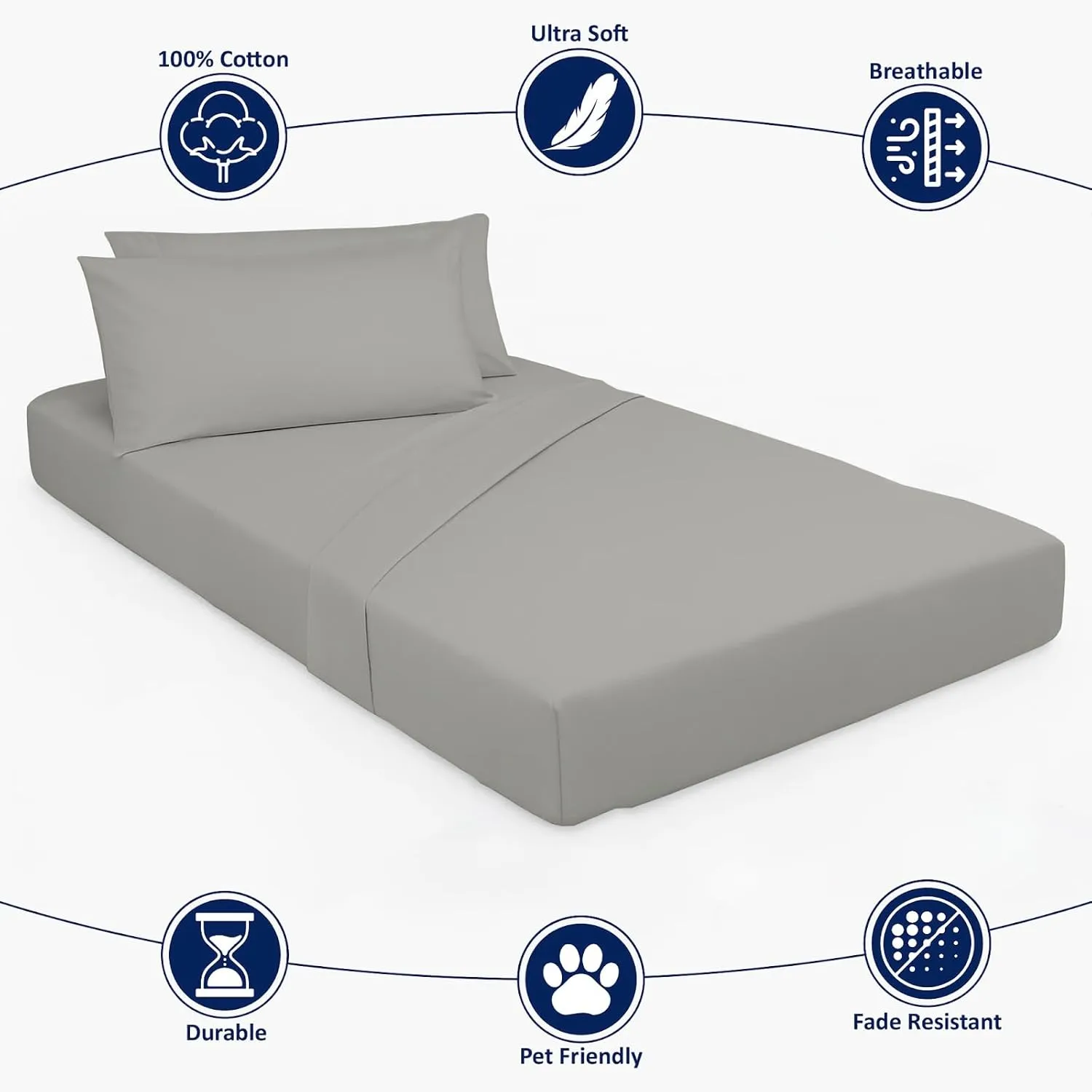 Cottingon 4 Pc Cot Sheets 28"x75" Set, 100% Egyptian Cotton, Perfect for Rollaway Beds, Narrow Twin, Camping, Cot Size, Rv Bunk, Guest Bed Replacement 7" Deep Mattress, Light Grey Solid