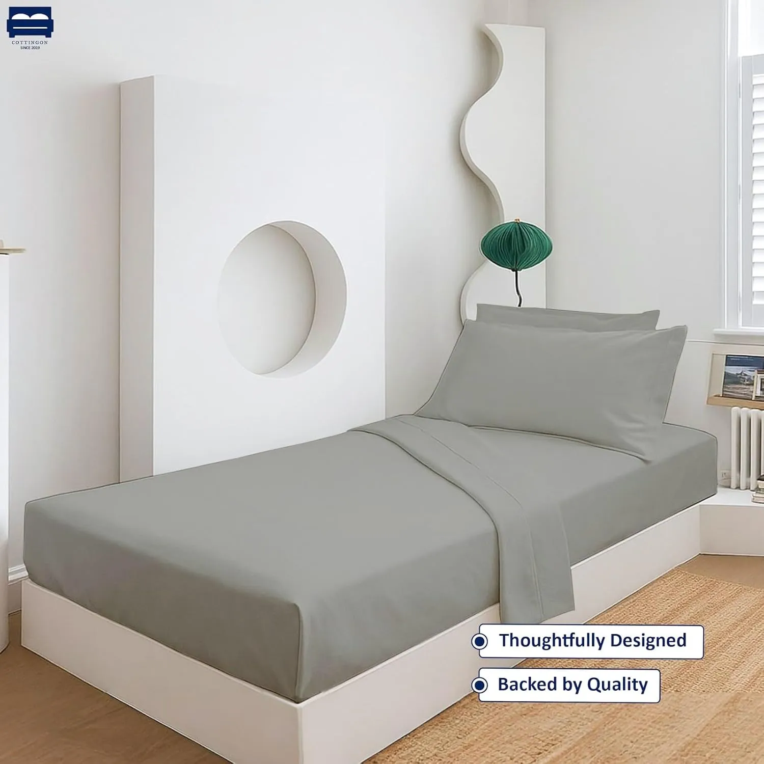 Cottingon 4 Pc Cot Sheets 28"x75" Set, 100% Egyptian Cotton, Perfect for Rollaway Beds, Narrow Twin, Camping, Cot Size, Rv Bunk, Guest Bed Replacement 7" Deep Mattress, Light Grey Solid