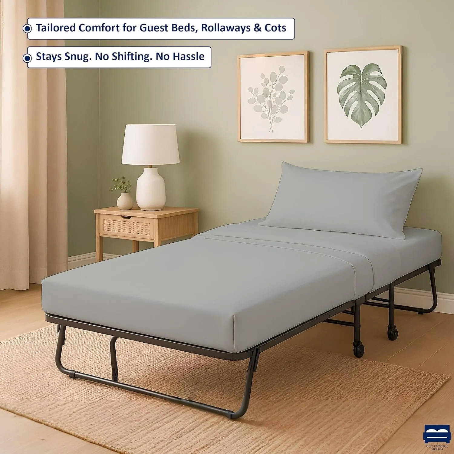 Cottingon 4 Pc Cot Sheets 28"x75" Set, 100% Egyptian Cotton, Perfect for Rollaway Beds, Narrow Twin, Camping, Cot Size, Rv Bunk, Guest Bed Replacement 7" Deep Mattress, Light Grey Solid