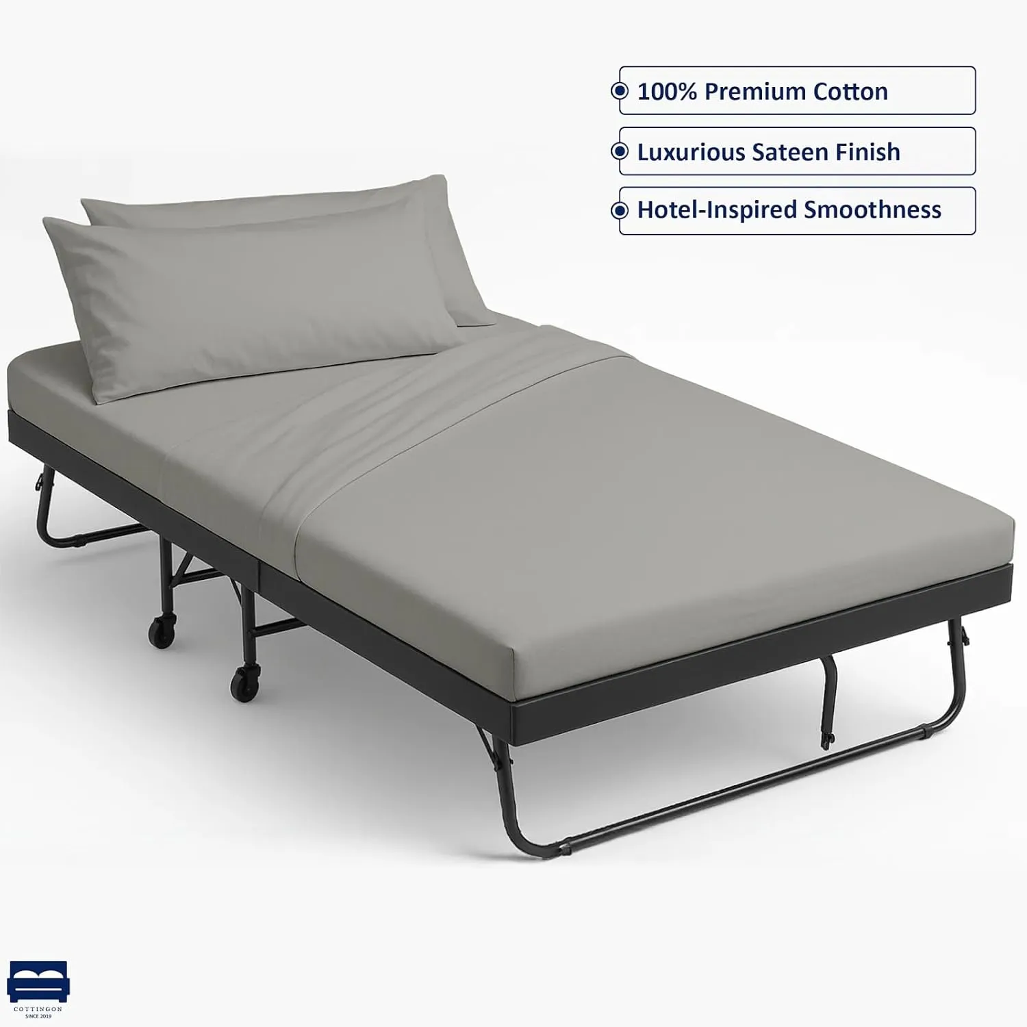 Cottingon 4 Pc Cot Sheets 28"x75" Set, 100% Egyptian Cotton, Perfect for Rollaway Beds, Narrow Twin, Camping, Cot Size, Rv Bunk, Guest Bed Replacement 7" Deep Mattress, Light Grey Solid