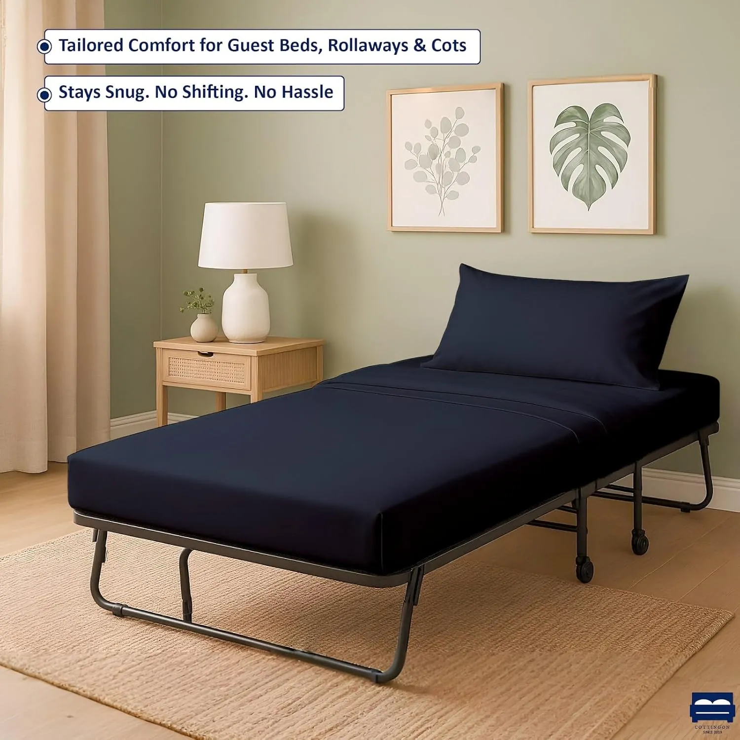Cottingon 4 Pc Cot Sheets 28"x75" Set, 100% Egyptian Cotton, Perfect for Rollaway Beds, Narrow Twin, Camping, Cot Size, Rv Bunk, Guest Bed Replacement 7" Deep Mattress, Navy Blue Solid