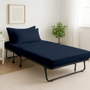 Cottingon 4 Pc Cot Sheets 28"x75" Set, 100% Egyptian Cotton, Perfect for Rollaway Beds, Narrow Twin, Camping, Cot Size, Rv Bunk, Guest Bed Replacement 7" Deep Mattress, Navy Blue Solid