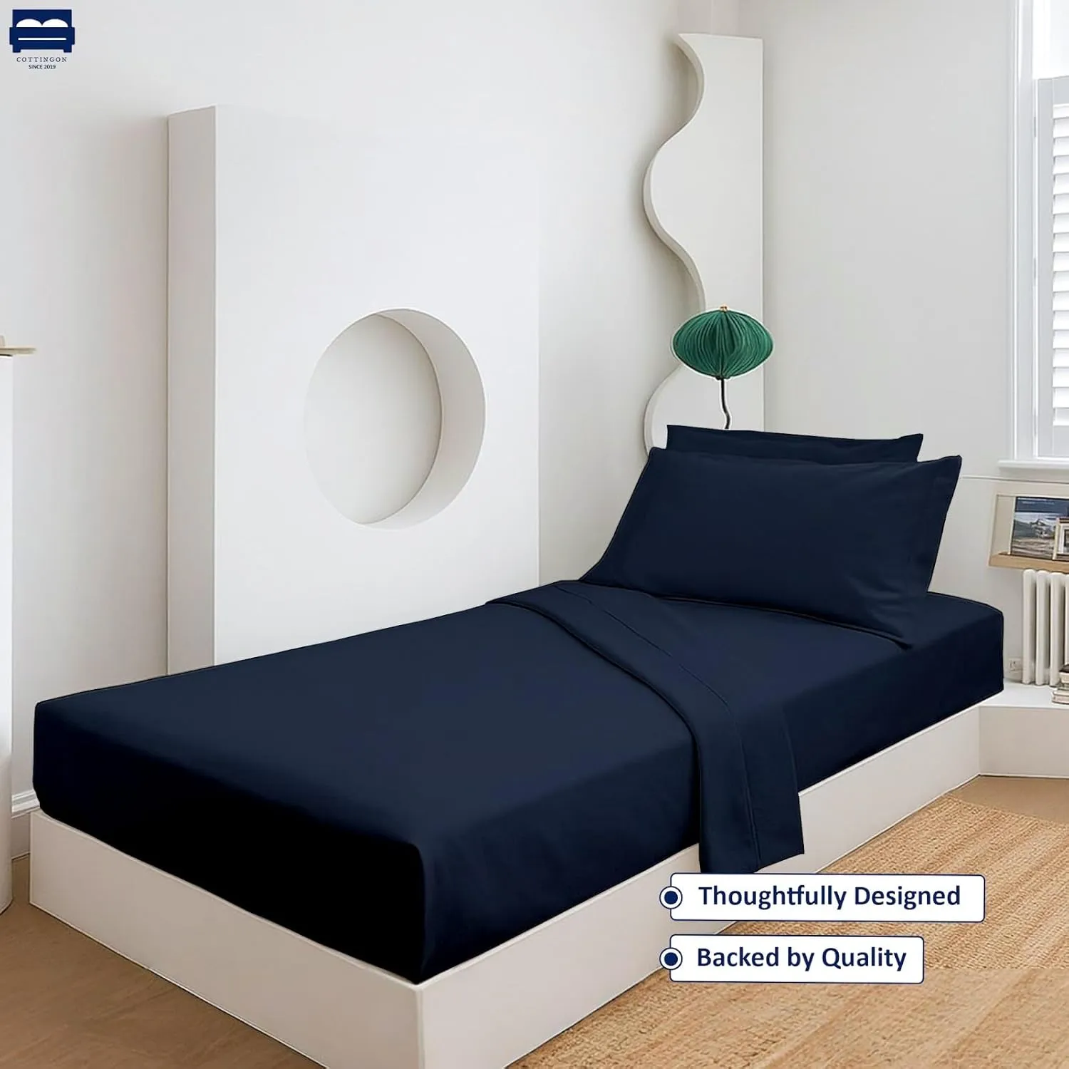 Cottingon 4 Pc Cot Sheets 28"x75" Set, 100% Egyptian Cotton, Perfect for Rollaway Beds, Narrow Twin, Camping, Cot Size, Rv Bunk, Guest Bed Replacement 7" Deep Mattress, Navy Blue Solid
