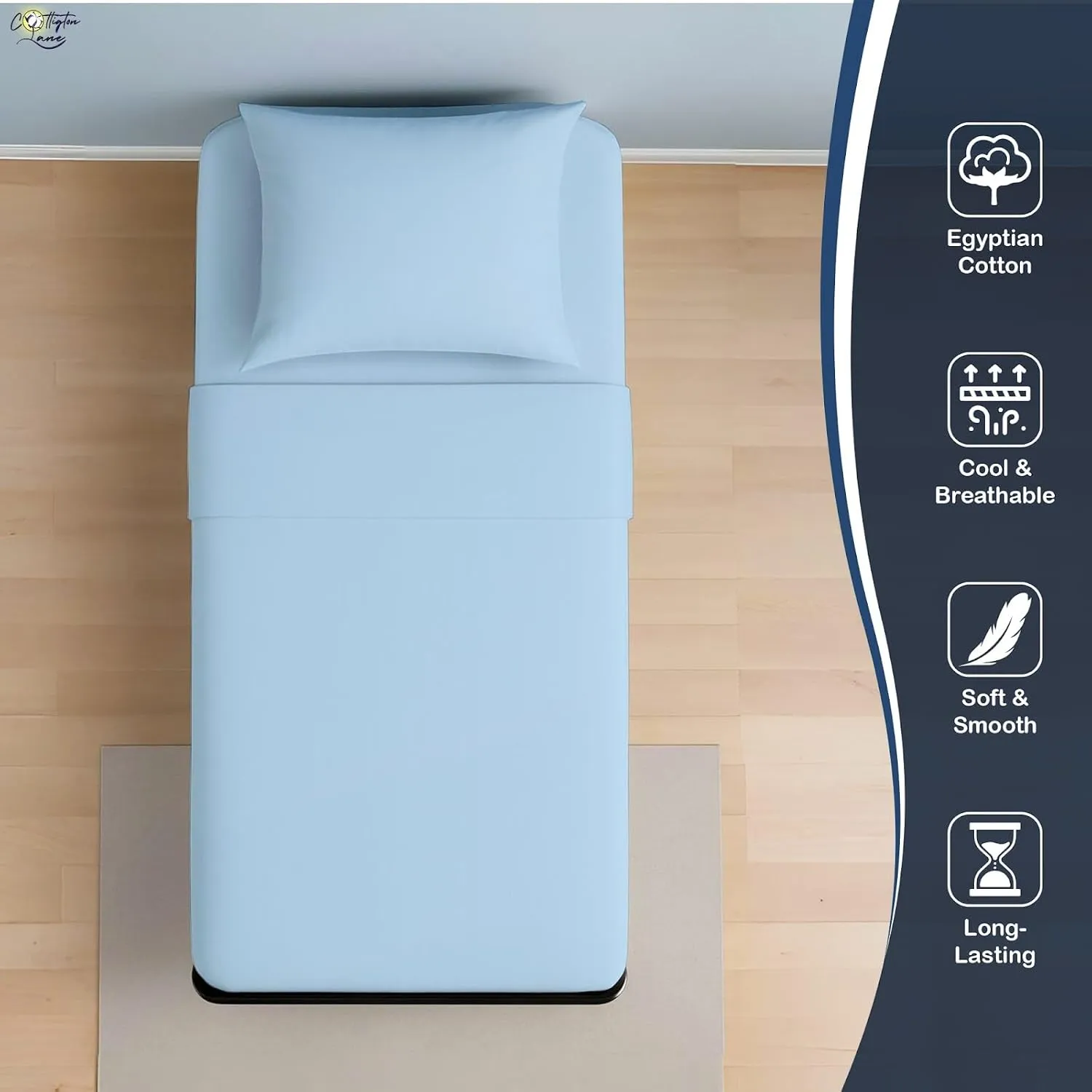 Cottington Lane 4 Piece Cot Sheets Set 30" X 75" with 8 Inch Deep Pocket Light Blue Solid, 100% Egyptian Cotton Cot Sheets, Perfect for Narrow Twin, Camp Bunk,Trifold Mattress, Guest Bed Replacement