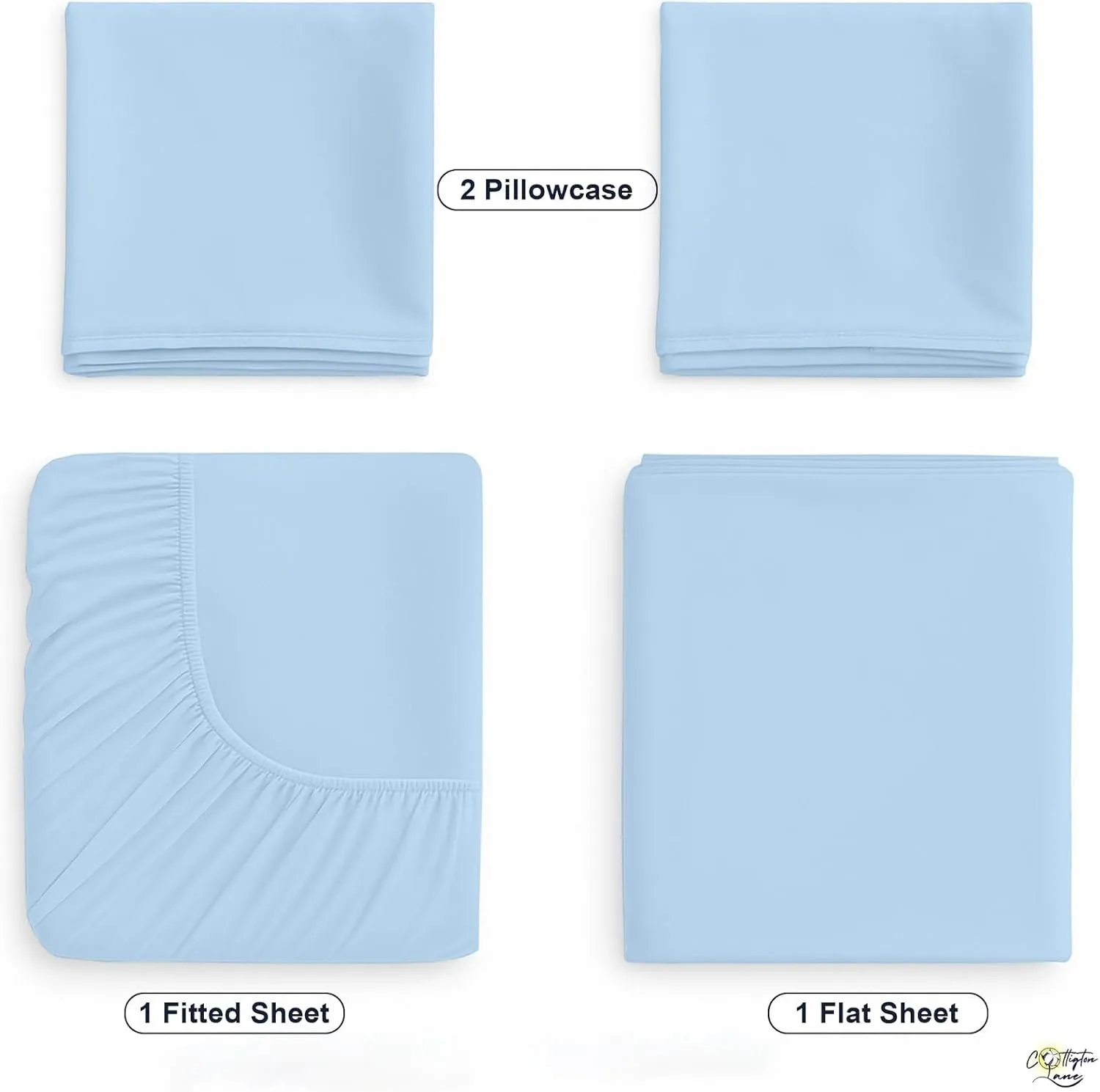 Cottington Lane 4 Piece Cot Sheets Set 30" X 75" with 8 Inch Deep Pocket Light Blue Solid, 100% Egyptian Cotton Cot Sheets, Perfect for Narrow Twin, Camp Bunk,Trifold Mattress, Guest Bed Replacement