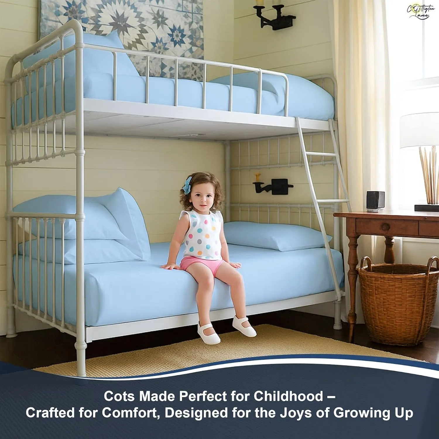 Cottington Lane 4 Piece Cot Sheets Set 30" X 75" with 8 Inch Deep Pocket Light Blue Solid, 100% Egyptian Cotton Cot Sheets, Perfect for Narrow Twin, Camp Bunk,Trifold Mattress, Guest Bed Replacement