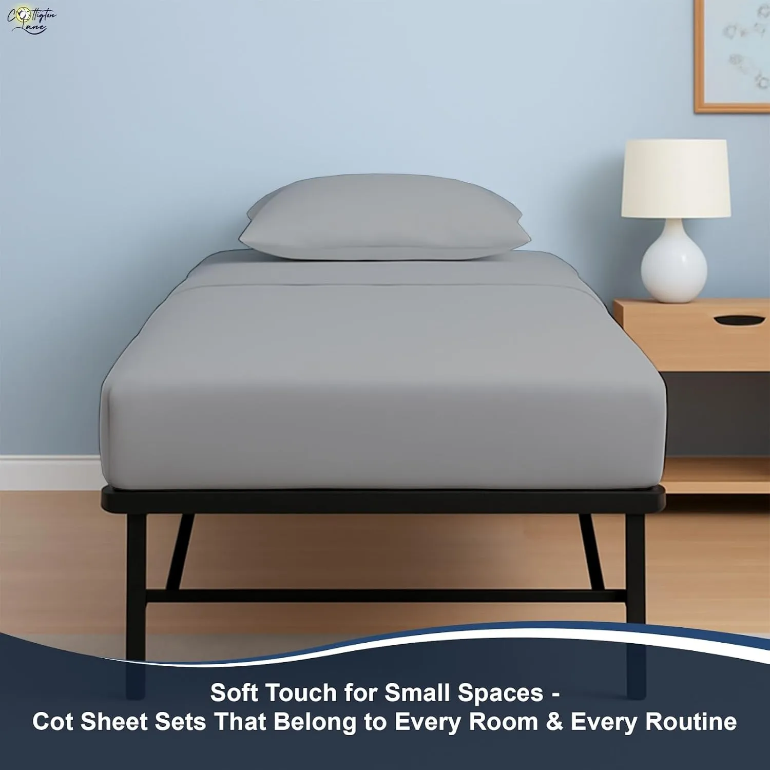 Cottington Lane 4 Piece Cot Sheets Set 30" X 75" with 8 Inch Deep Pocket Light Grey Solid, 100% Egyptian Cotton Cot Sheets, Perfect for Narrow Twin, Camp Bunk,Trifold Mattress, Guest Bed Replacement