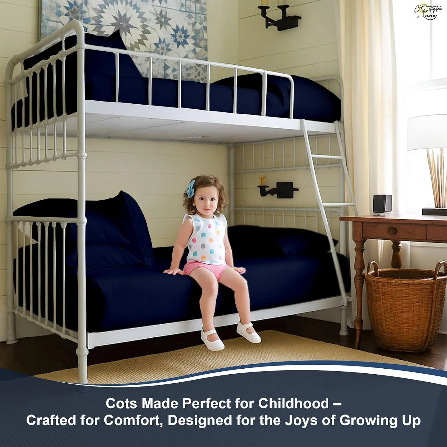 Cottington Lane 4 Piece Cot Sheets Set 30" X 75" with 8 Inch Deep Pocket Navy Blue Solid, 100% Egyptian Cotton Cot Sheets, Perfect for Narrow Twin, Camp Bunk,Trifold Mattress, Guest Bed Replacement