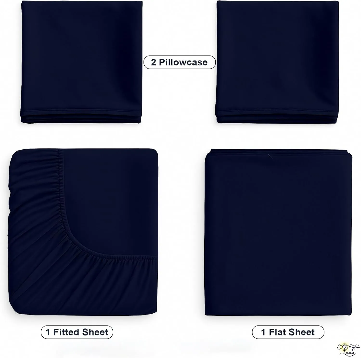 Cottington Lane 4 Piece Cot Sheets Set 30" X 75" with 8 Inch Deep Pocket Navy Blue Solid, 100% Egyptian Cotton Cot Sheets, Perfect for Narrow Twin, Camp Bunk,Trifold Mattress, Guest Bed Replacement