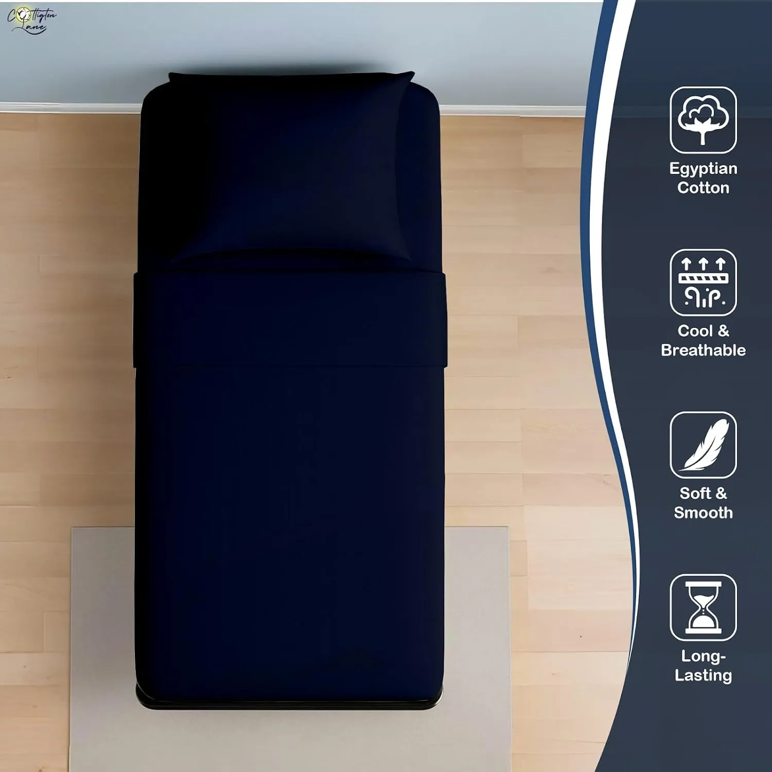 Cottington Lane 4 Piece Cot Sheets Set 30" X 75" with 8 Inch Deep Pocket Navy Blue Solid, 100% Egyptian Cotton Cot Sheets, Perfect for Narrow Twin, Camp Bunk,Trifold Mattress, Guest Bed Replacement
