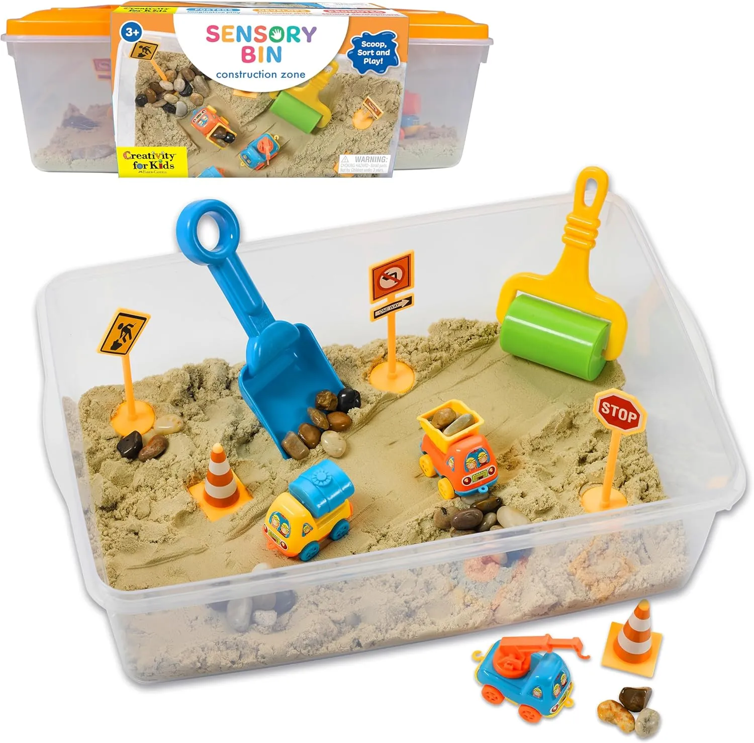 Creativity for Kids Sensory Bin: Construction Zone Playset - Preschool Learning Activities, Excavator Toys for Boys Ages 3-5 , Outdoor Toys and Gifts for Kids
