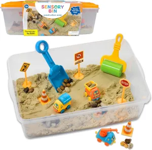 Creativity for Kids Sensory Bin: Construction Zone Playset - Preschool Learning Activities, Excavator Toys for Boys Ages 3-5 , Outdoor Toys and Gifts for Kids
