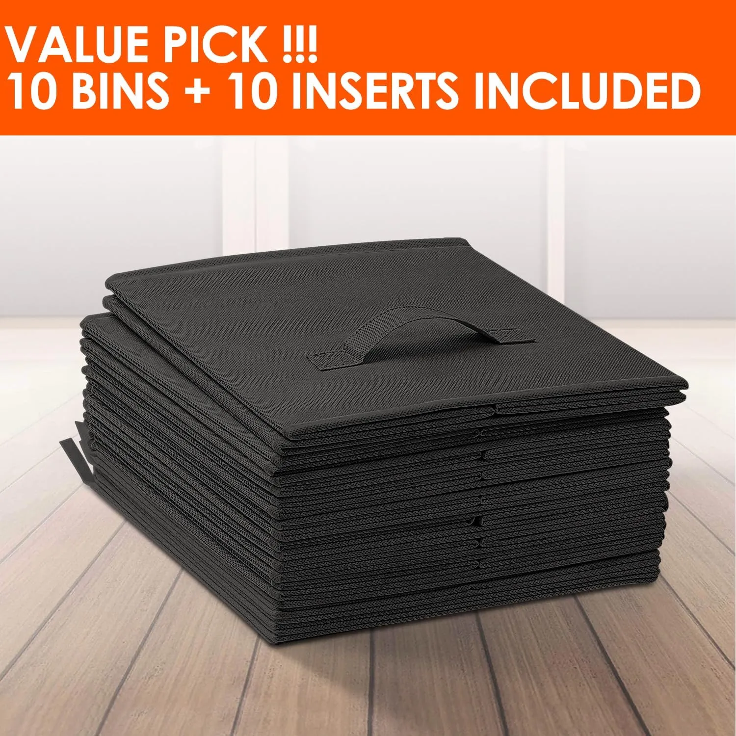 Criusia Storage Cubes, 11 Inch Clothes Storage Bins for Shelves Closet (10 Pack), Fabric Collapsible Storage Bins with Dual Handles, Cubby Storage Baskets Boxes, College Dorm Room Essentials (Black)
