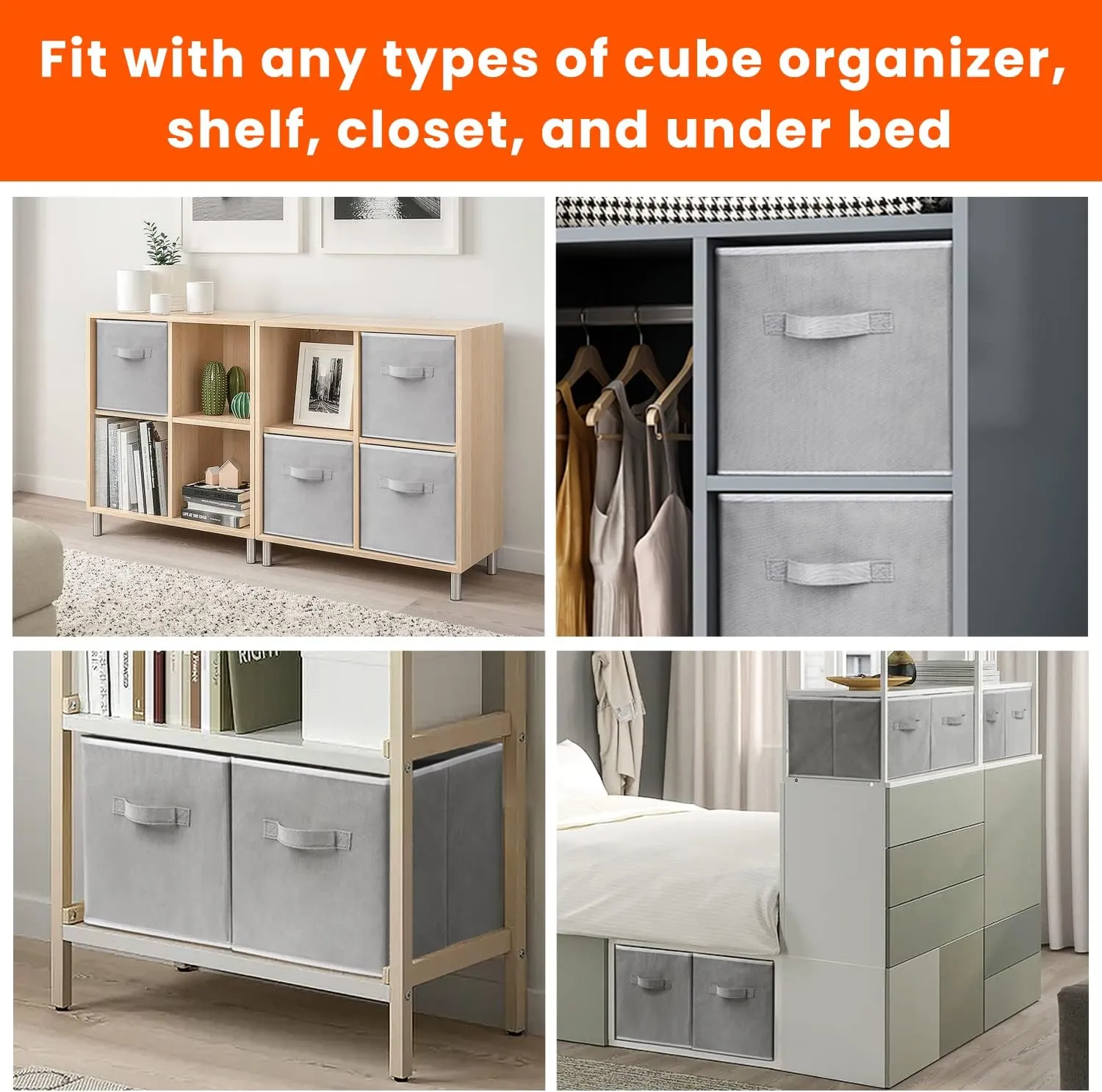 Criusia Storage Cubes - 11 Inch Heavy Duty Fabric Storage Bins for Shelves Closet, Cube Organizer - 8 Pack Collapsible Cube Storage Bins Baskets for Organizing Clothes Blankets Toys (Grey)