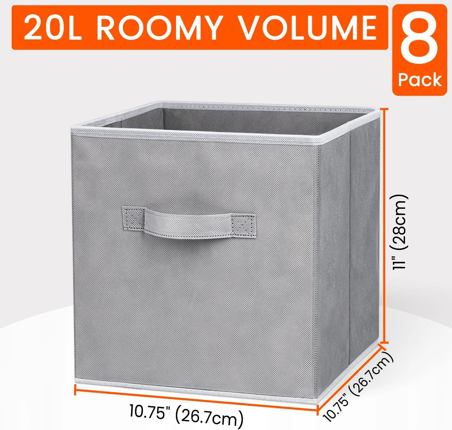 Criusia Storage Cubes - 11 Inch Heavy Duty Fabric Storage Bins for Shelves Closet, Cube Organizer - 8 Pack Collapsible Cube Storage Bins Baskets for Organizing Clothes Blankets Toys (Grey)