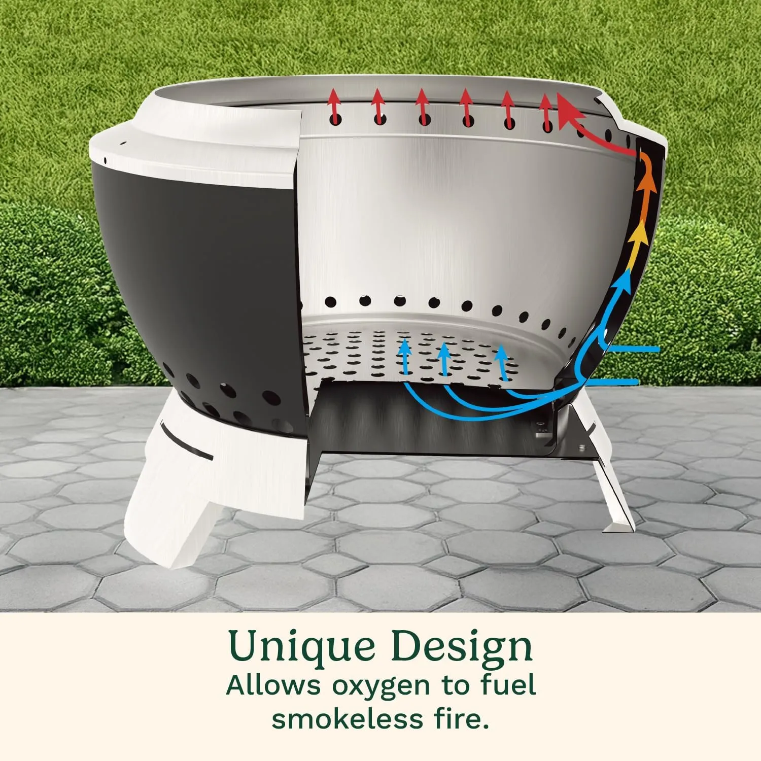 Cuisinart 19.5” Cleanburn Smokeless Fire Pit with Removable Base for Ash, Portable Outdoor Wood Burning Fireplace, Smoke Free Carbon Stainless Steel Outdoor Heater, Enhanced Airflow & Easy Cleanup